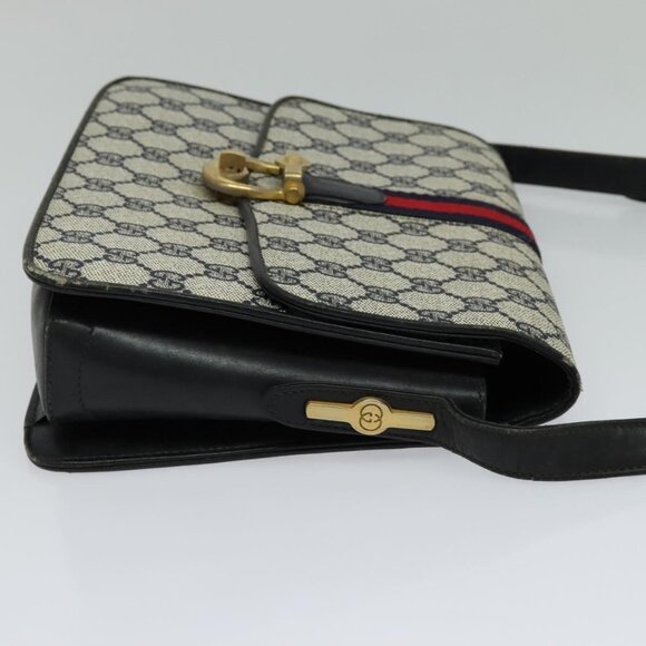 GUCCI GG Supreme Sherry Line Shoulder Bag PVC Navy Gold Red Auth - Picture 4 of 16